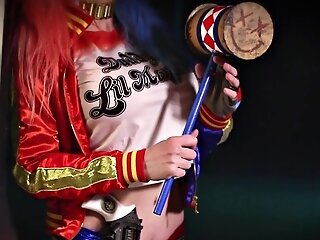 Sexy Gal Leya Falcon Taunting While Clothed As Harley Quinn